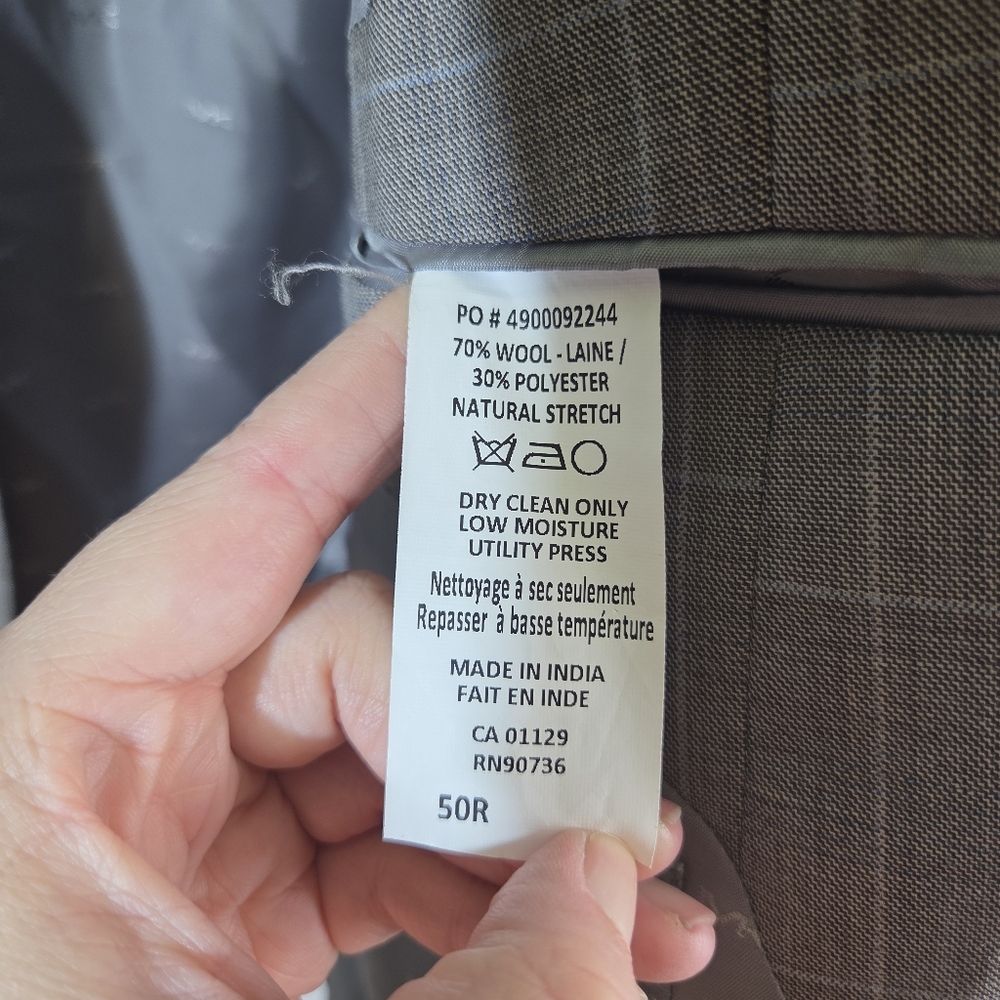 Men's Michael Kors Taupe Two Button Checkered Work Career Blazer Jacket Size 50R - Picture 13 of 14